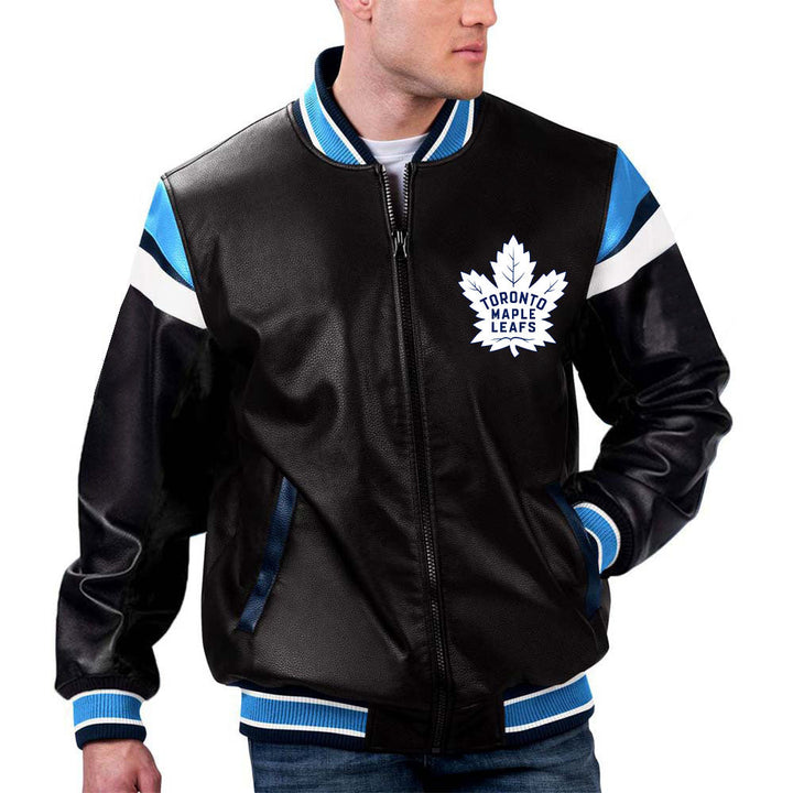 The Pricy NHL Toronto Maple Leafs Blue Leather Jacket in France style