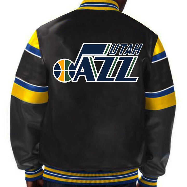 NBA Utah Jazz leather jacket with team logo design for men and women in USA