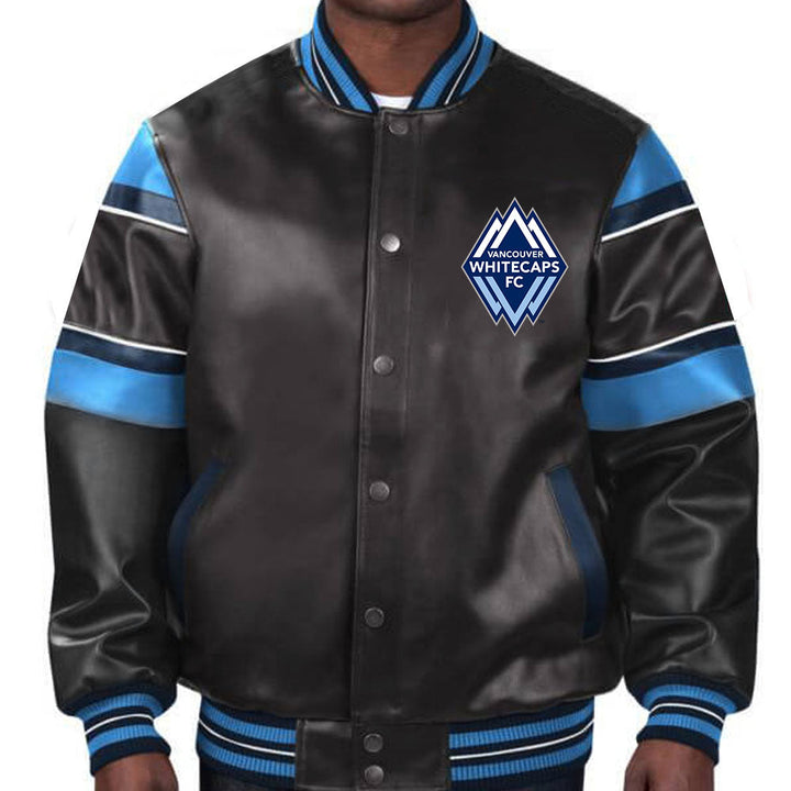 Premium Vancouver Whitecaps leather jacket with team logo and sleek design in American Style