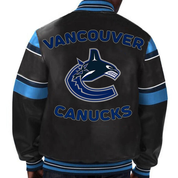 Embrace the Canucks' spirit with this premium leather jacket, featuring bold team colors and iconic designs for dedicated fans in France style