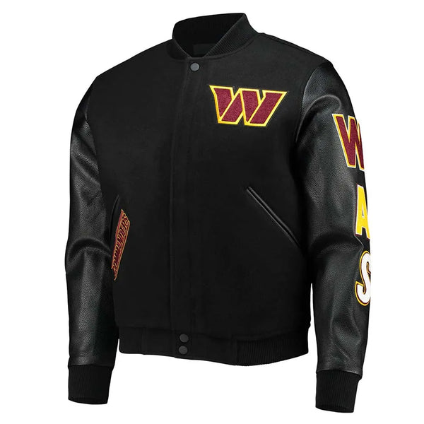 front view washington-commanders-varsity-black-jacket