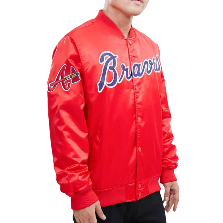 right side view Atlanta Braves Satin Jacket: