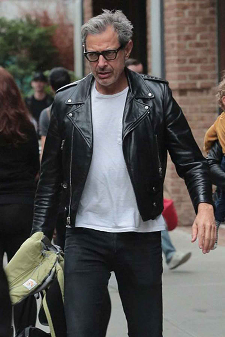 Get the classic biker look with this stylish Brown Leather Jacket, inspired by Jeff Goldblum in American style