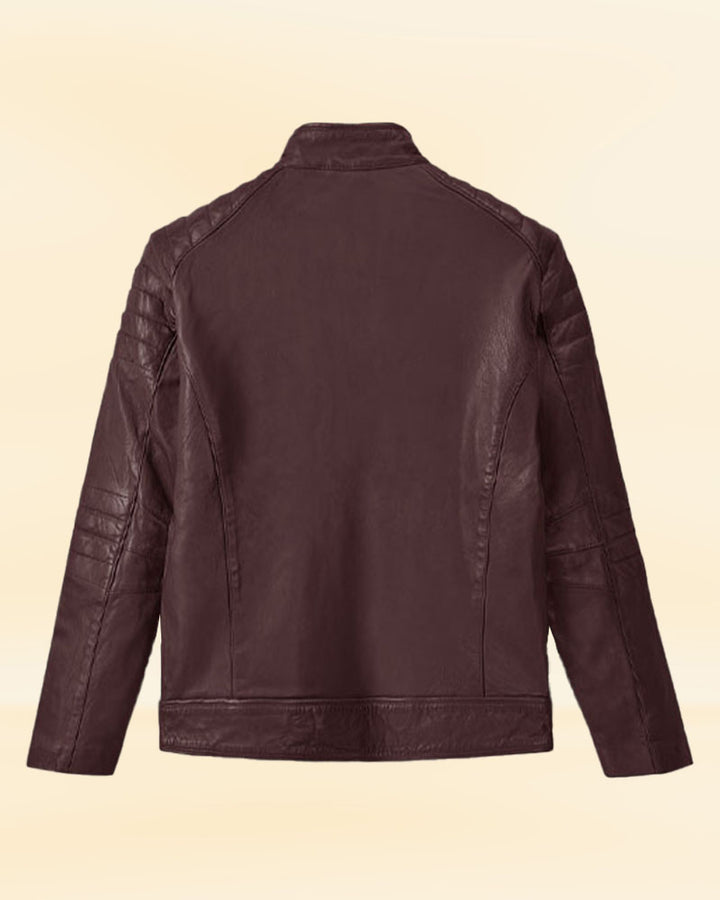 Ride in style with a burgundy biker leather jacket in USA