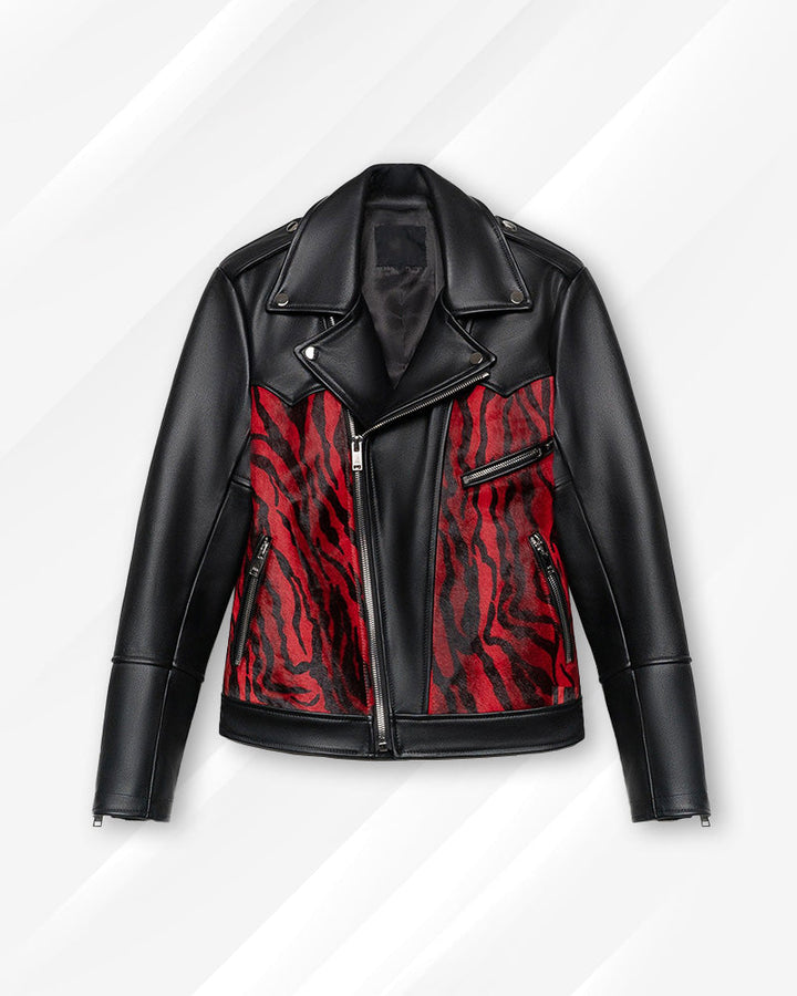 Eye-catching red and black Daytona leather jacket in france style