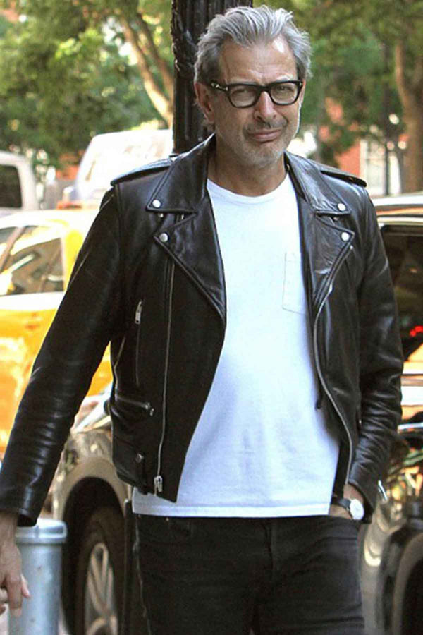 Jeff Goldblum's iconic Brown Biker Style Leather Jacket in USA market