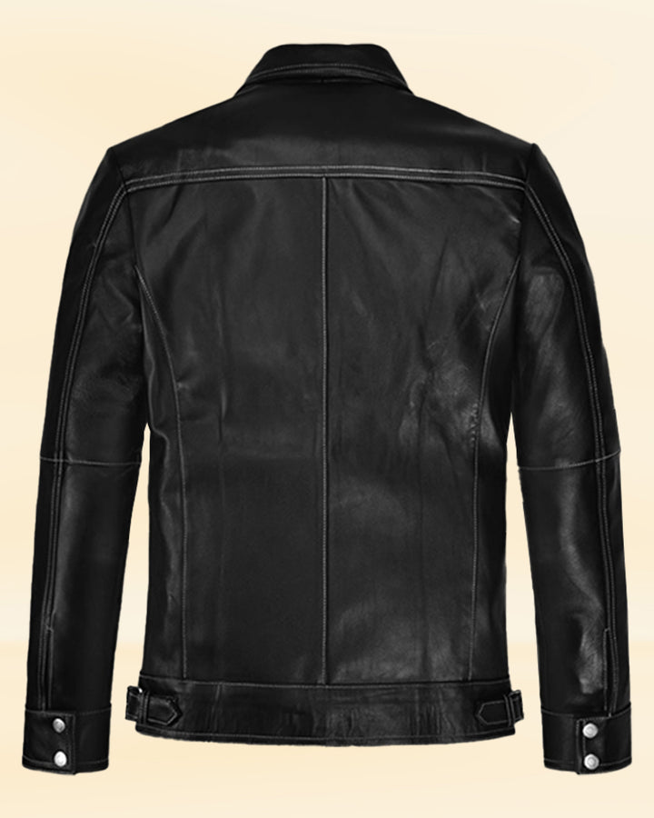 "Luxurious sheepskin lining in a black leather jacket for men in USA"