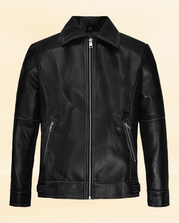 "Sheepskin black leather jacket for men for sale in the USA"