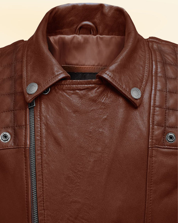 "Experience premium quality in a tan biker leather jacket in USA"