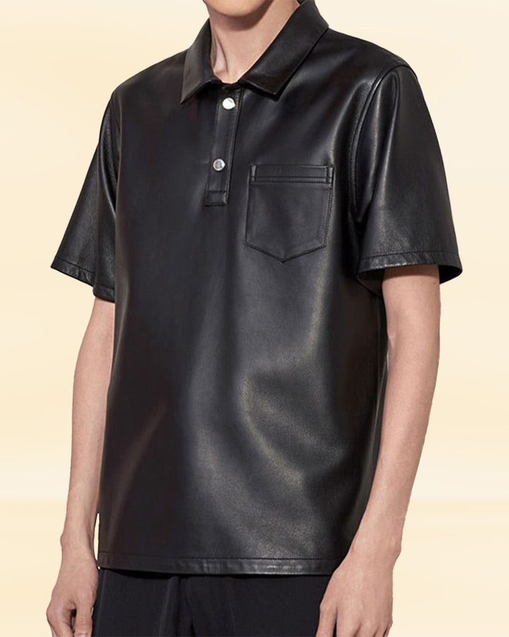 men's black leather shirt for sale in the USA