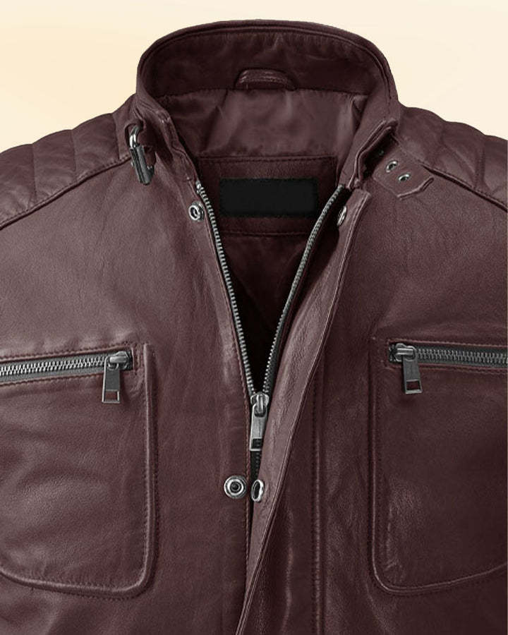 Upgrade your motorcycle wardrobe with a burgundy leather jacket in USA