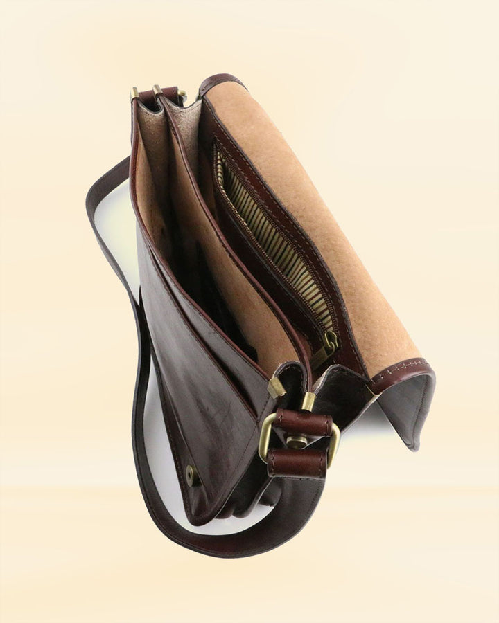 Classic leather two compartment vertical messenger bag for the fashion-conscious professional