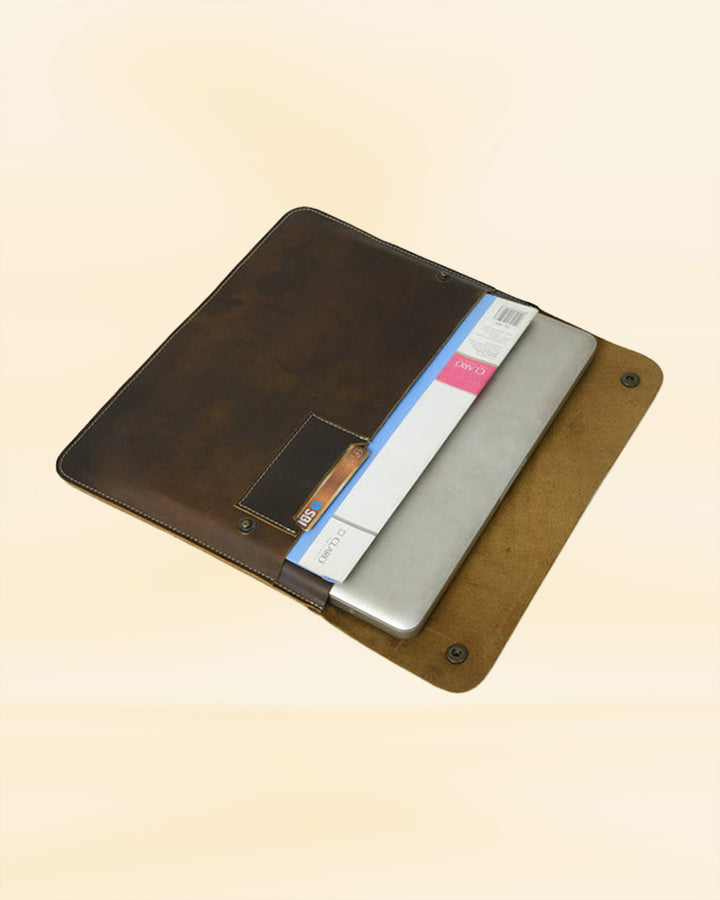 A sleek leather Macbook folio, perfect for protecting your device in style in the USA