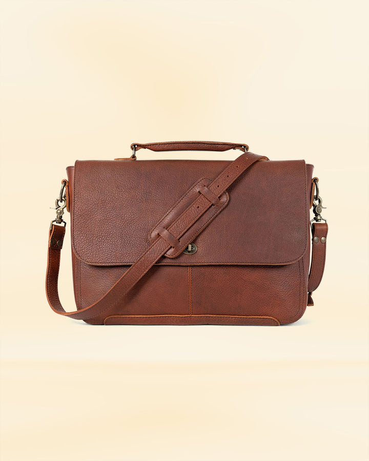 Our leather laptop messenger bag in a professional setting, ideal for the American business professional