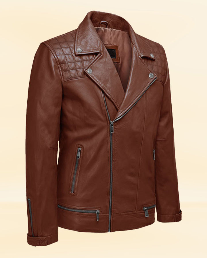 "Upgrade your motorcycle wardrobe with a premium tan biker leather jacket in USA"