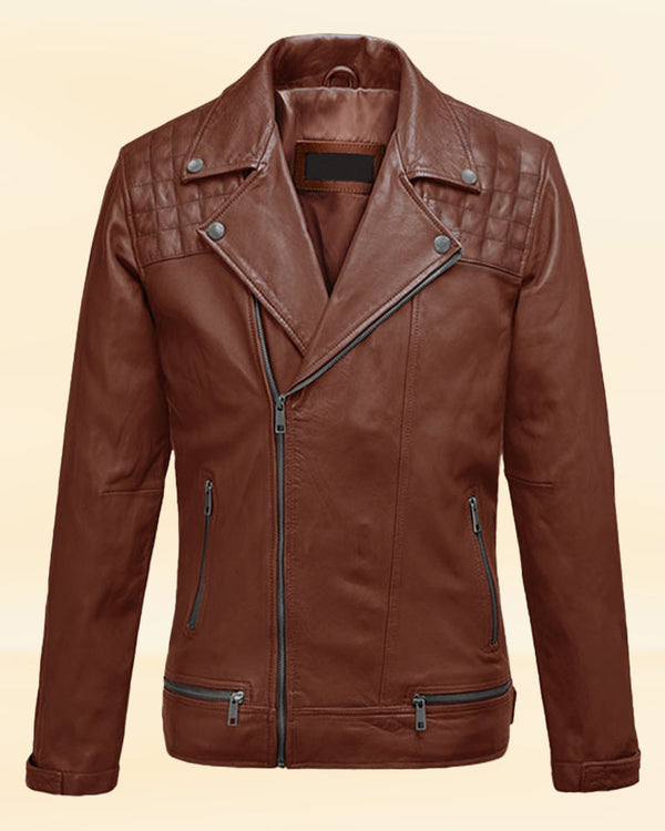 "Elevate your biker look with a premium Ironwood tan leather jacket in USA"