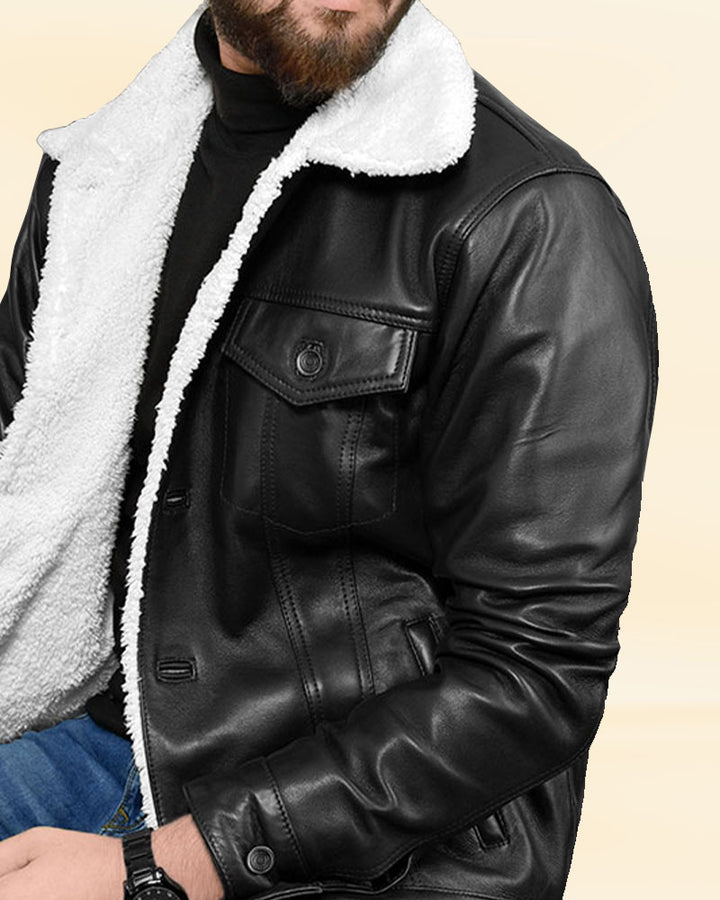 "Stay warm in style with a faux fur Sherpa leather jacket in USA"