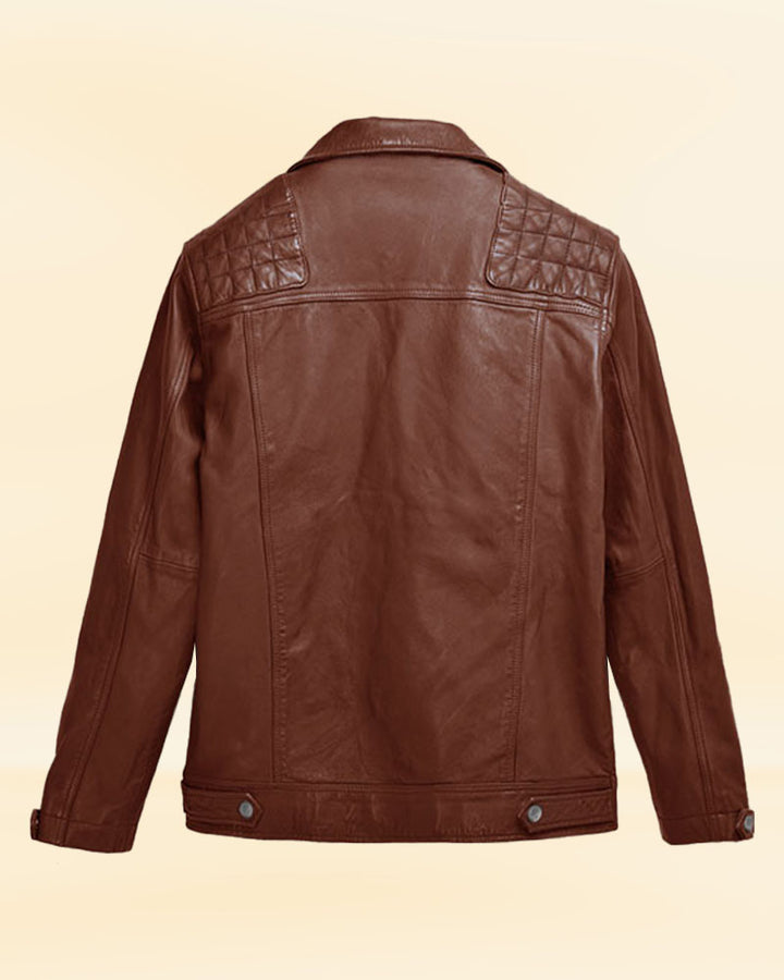 "Experience superior comfort and protection in an Ironwood tan biker leather jacket in USA