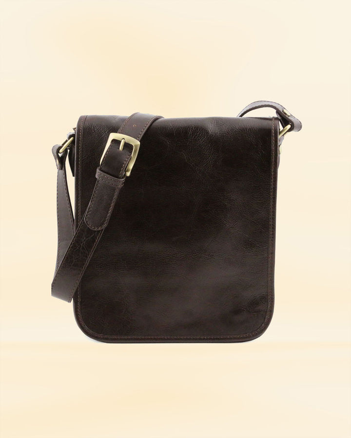Spacious leather two compartment vertical messenger bag for carrying all your essentials