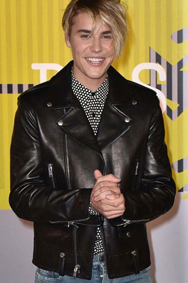 Black Biker Stylish Leather Jacket Worn By Justin Bieber | Justin Bieber Leather Jacket
