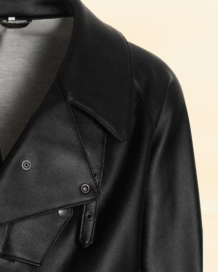 Men's black PU leather coat