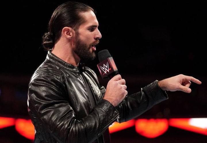 Stylish black leather jacket sported by Seth Rollins in WWE matches in France style