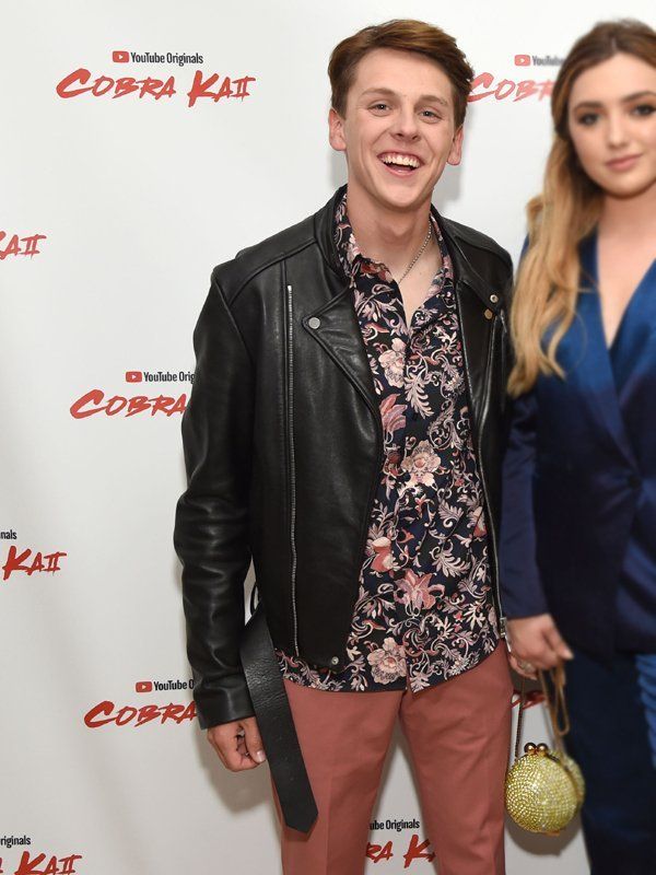 Experience the same high-quality leather jacket as seen on Jacob Bertrand at the Cobra Kai Premiere in American style
