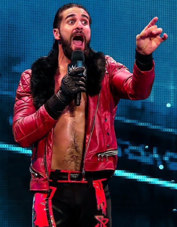 WWE Seth Rollins' faux shearling collar black leather jacket for a bold and edgy style in UK market