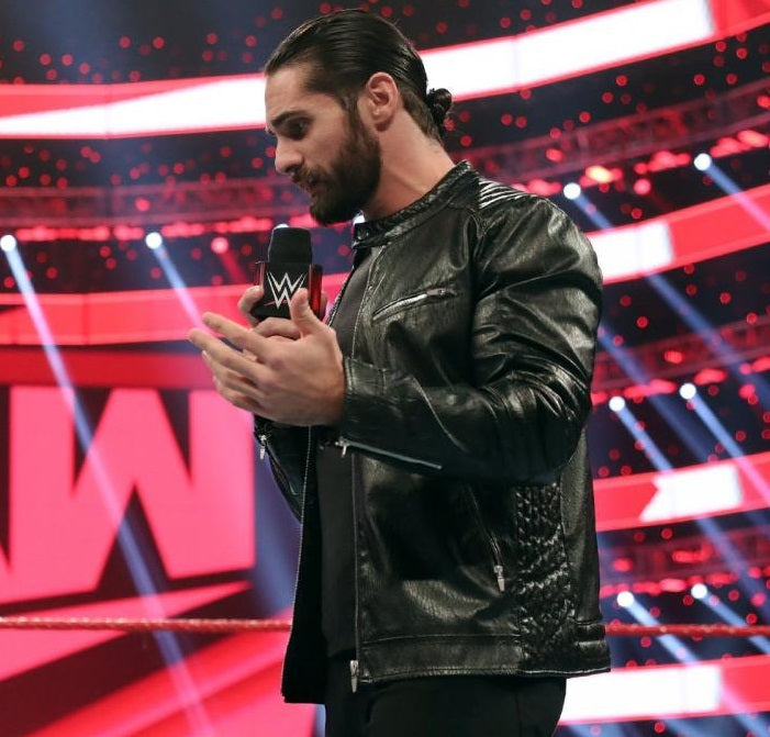 Black leather jacket inspired by Seth Rollins' iconic WWE attire in UK style