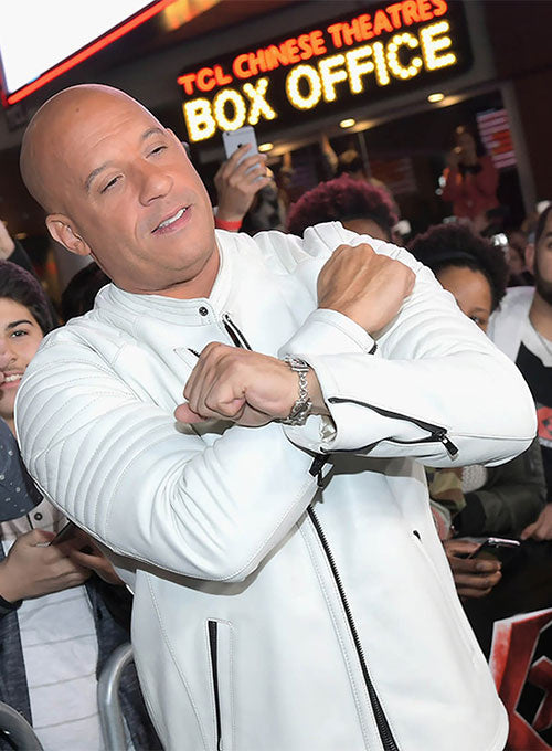 Vin Diesel's xXx LA Premiere Paramount jacket in striking white leather in UK matrket