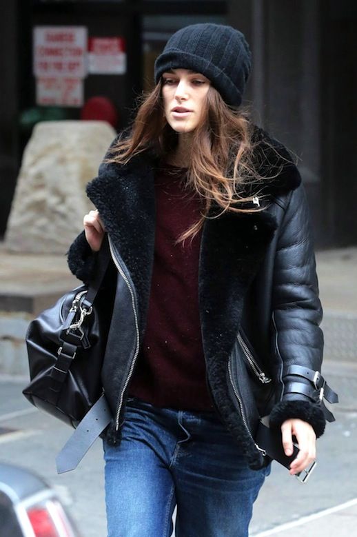 Women's faux shearling leather jacket worn by Keira Knightley in American style
