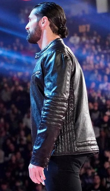 Sleek black leather jacket worn by Seth Rollins for WWE enthusiasts in United state market