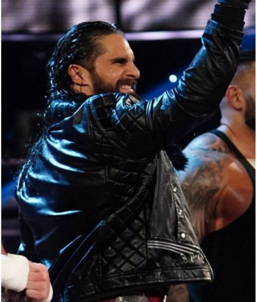 Stand out with Seth Rollins' WWE faux shearling collar black leather jacket in USA style