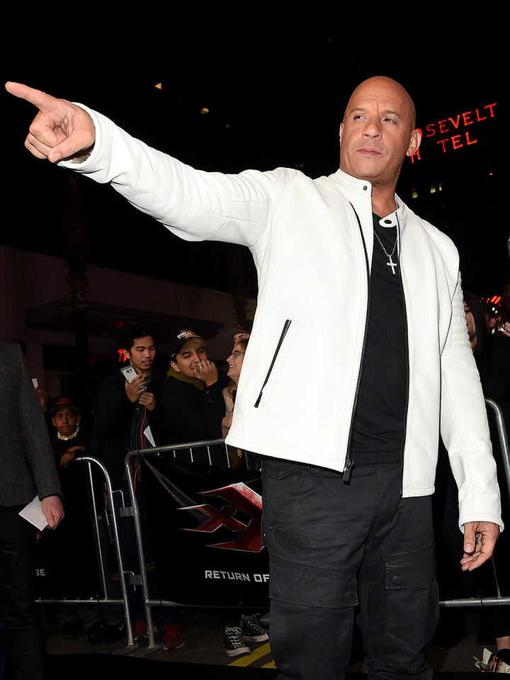 Vin Diesel's signature white leather jacket for a bold and confident look in UK style