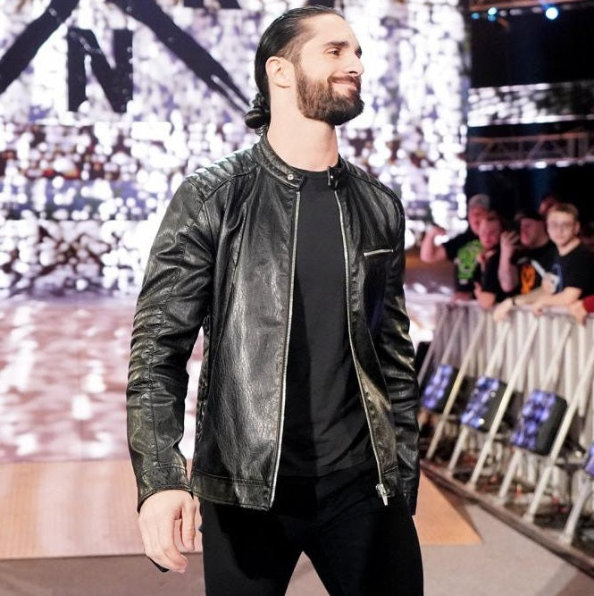 Seth Rollins' WWE black leather jacket with a stylish touch in USA market