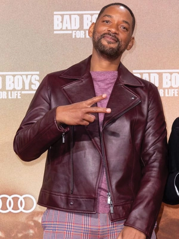 Stylish burgundy leather jacket inspired by Will Smith in United state market