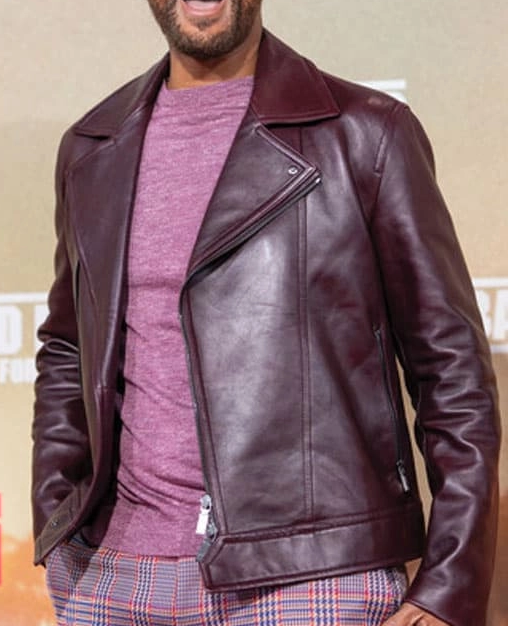 Will Smith's premier burgundy leather jacket front view in American style