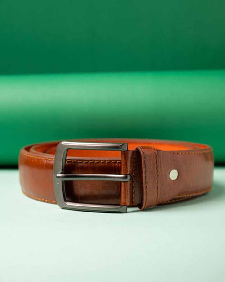High-quality light brown leather belt for formal occasions in USA market'