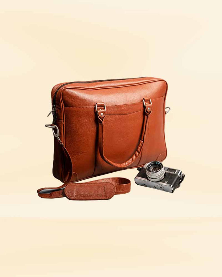 Sleek and Durable Brown Leather Laptop Bag  in USA market