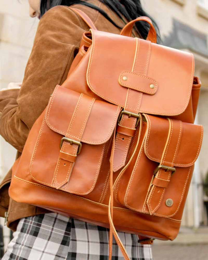 High-quality handmade leather backpack in UK style