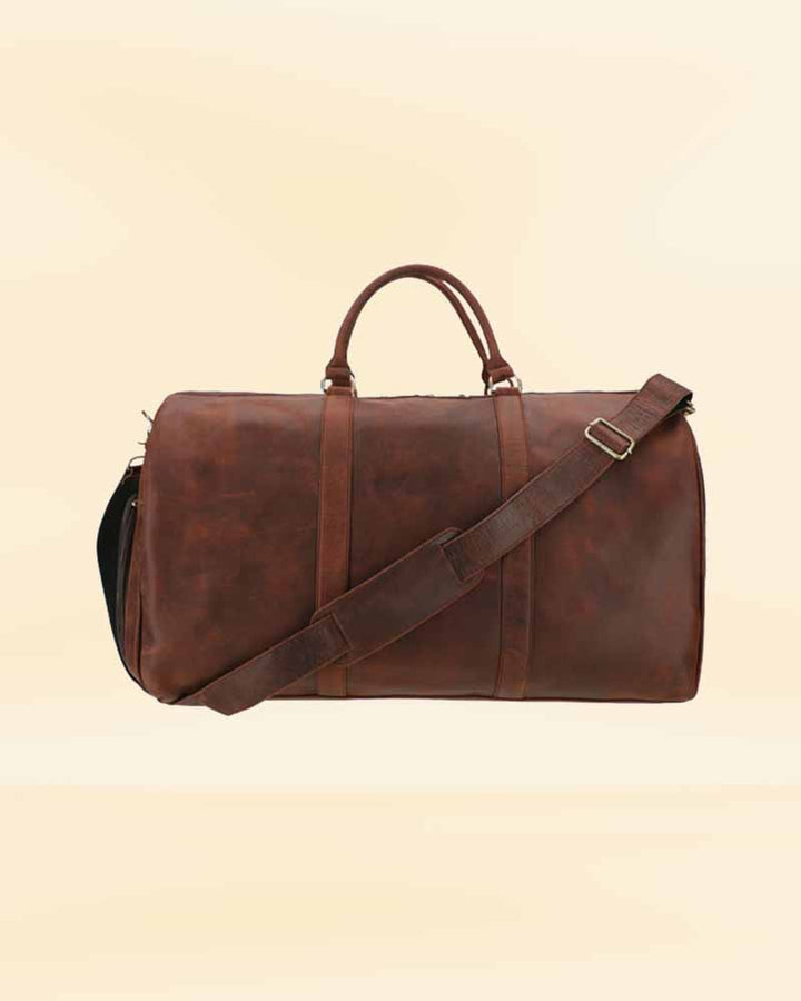 Rustic Brown Leather Duffle Bag with Crazy Horse Finish in American market