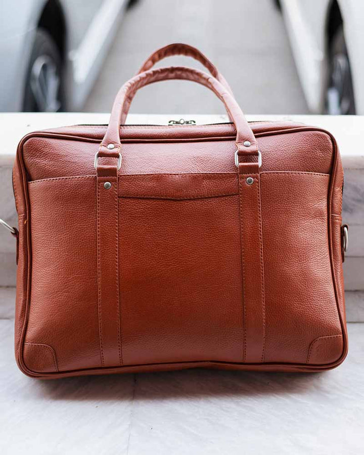 Brown Leather Laptop Bag with Multiple Compartments in UK