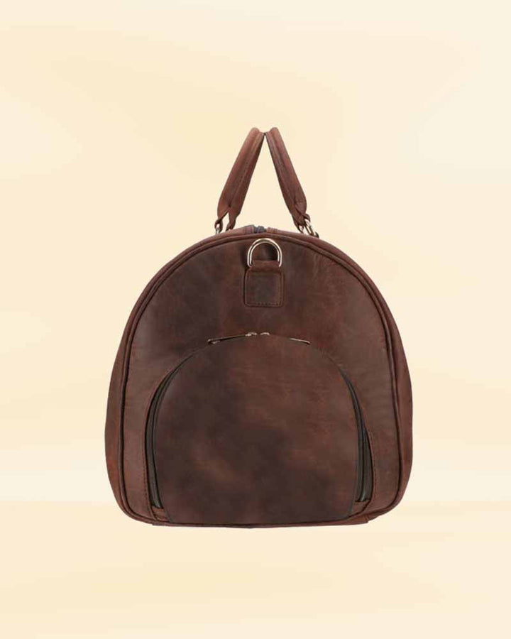 Classic Leather Duffle Bag with Distressed Brown Finish in USA market