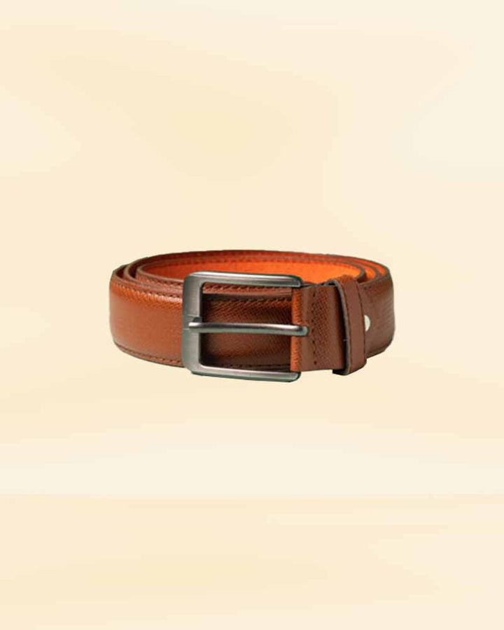 Classic Light Brown Leather Belt with Silver Buckle in American style