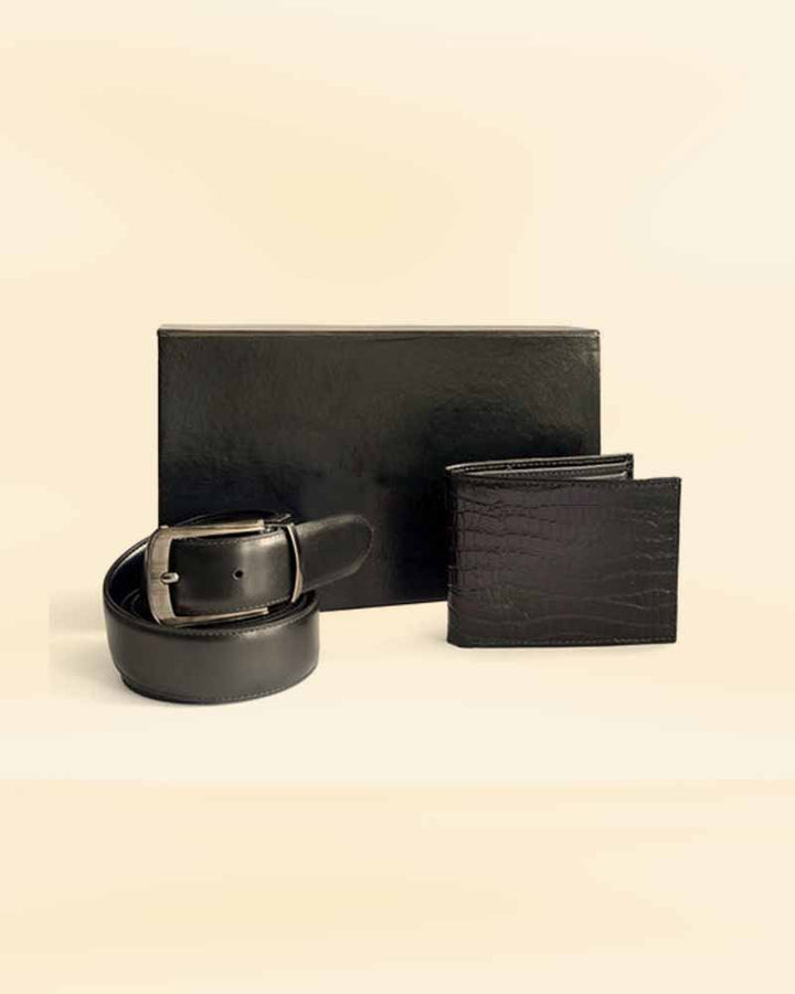 Sophisticated Black Kordovan Wallet and Belt Gift Set in USA market