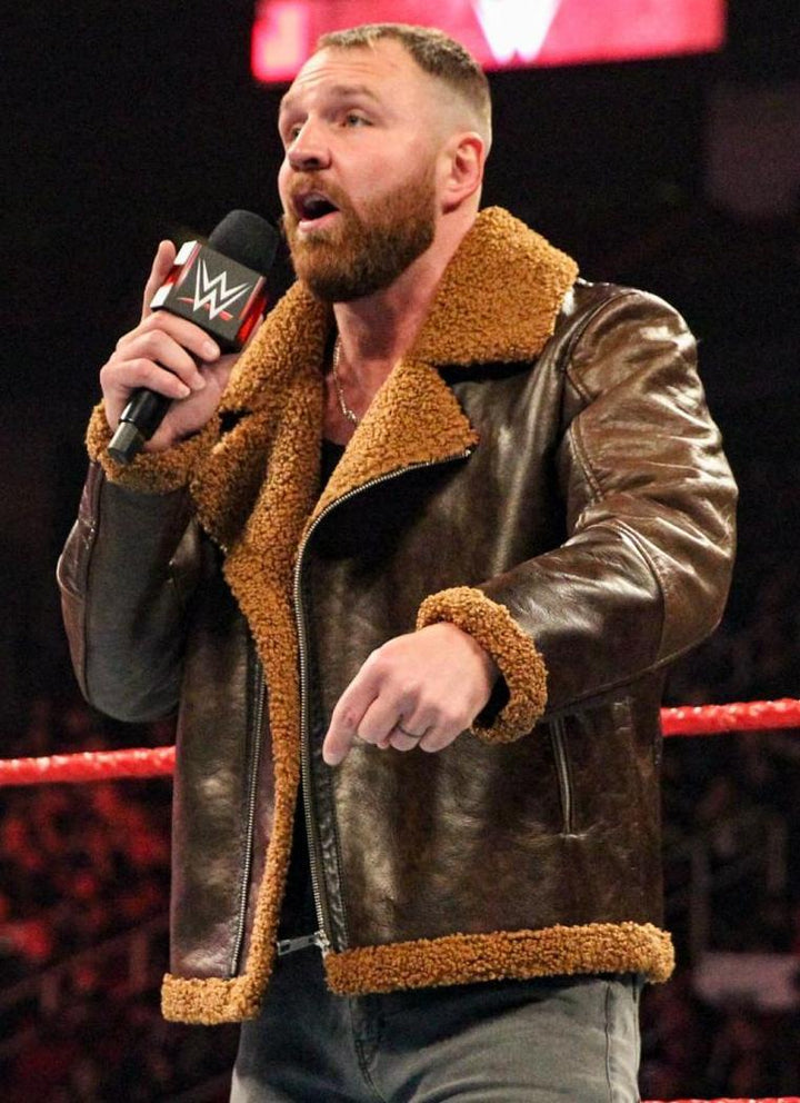 Dean Ambrose's faux shearling brown leather jacket is the perfect mix of comfort and style in German market
