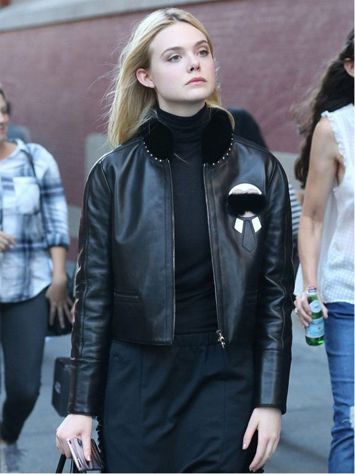 Elle Fanning Black Leather Jacket
