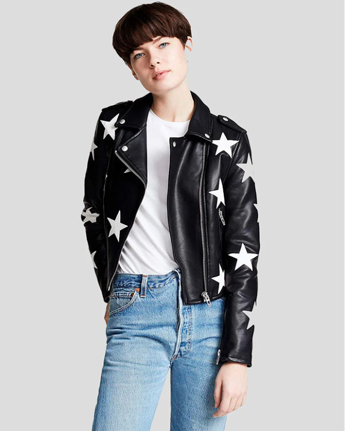 Stars Motif: Leather Jacket Suitable for Both Women and Men in American style
