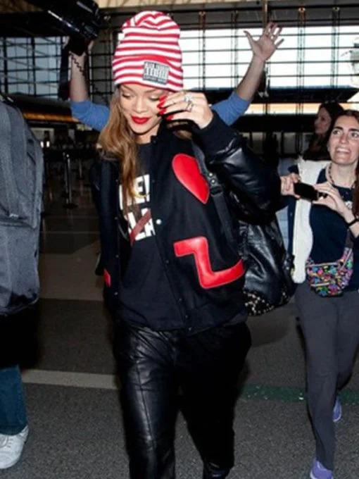 Rihanna's elegant and daring red heart leather jacket in UK market