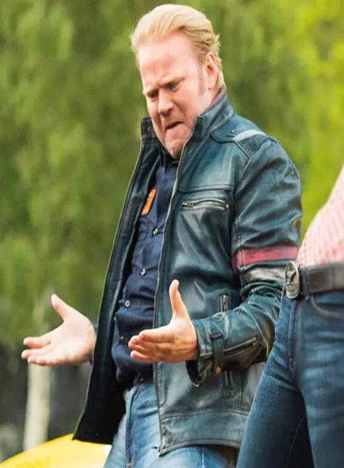 Anders Baasmo Christiansen looks cool in a leather jacket in Asphalt Burning in USA style